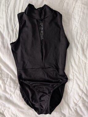 Motionwear Black Sleeveless High-Neck Bodysuit with Lace Front Ballet Leotard